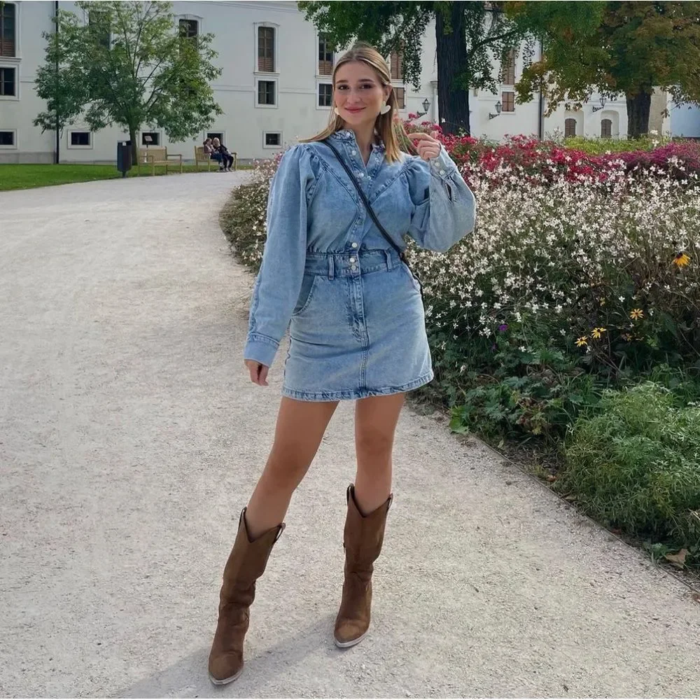 Mango Denim Dress Puff Sleeves - Picture 11 of 11